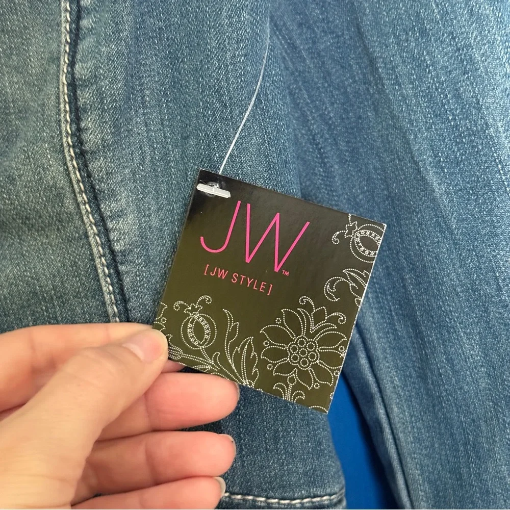 JW Style Y2K Frayed Edge Collarless Denim Jacket Size Small NWT
